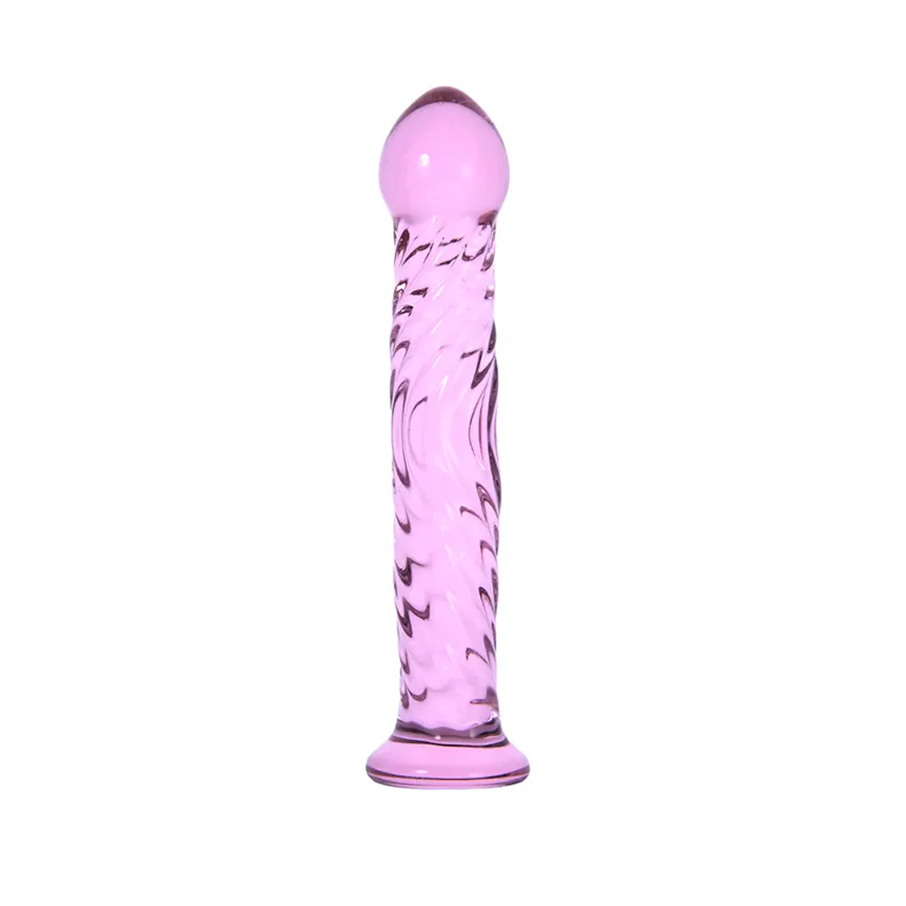 Pink Ribbed Glass Dildo - 6 Inches