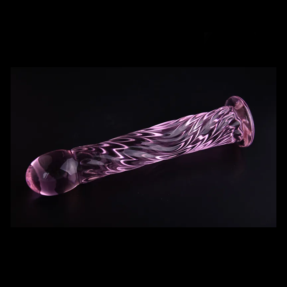 Pink Ribbed Glass Dildo - 6 Inches