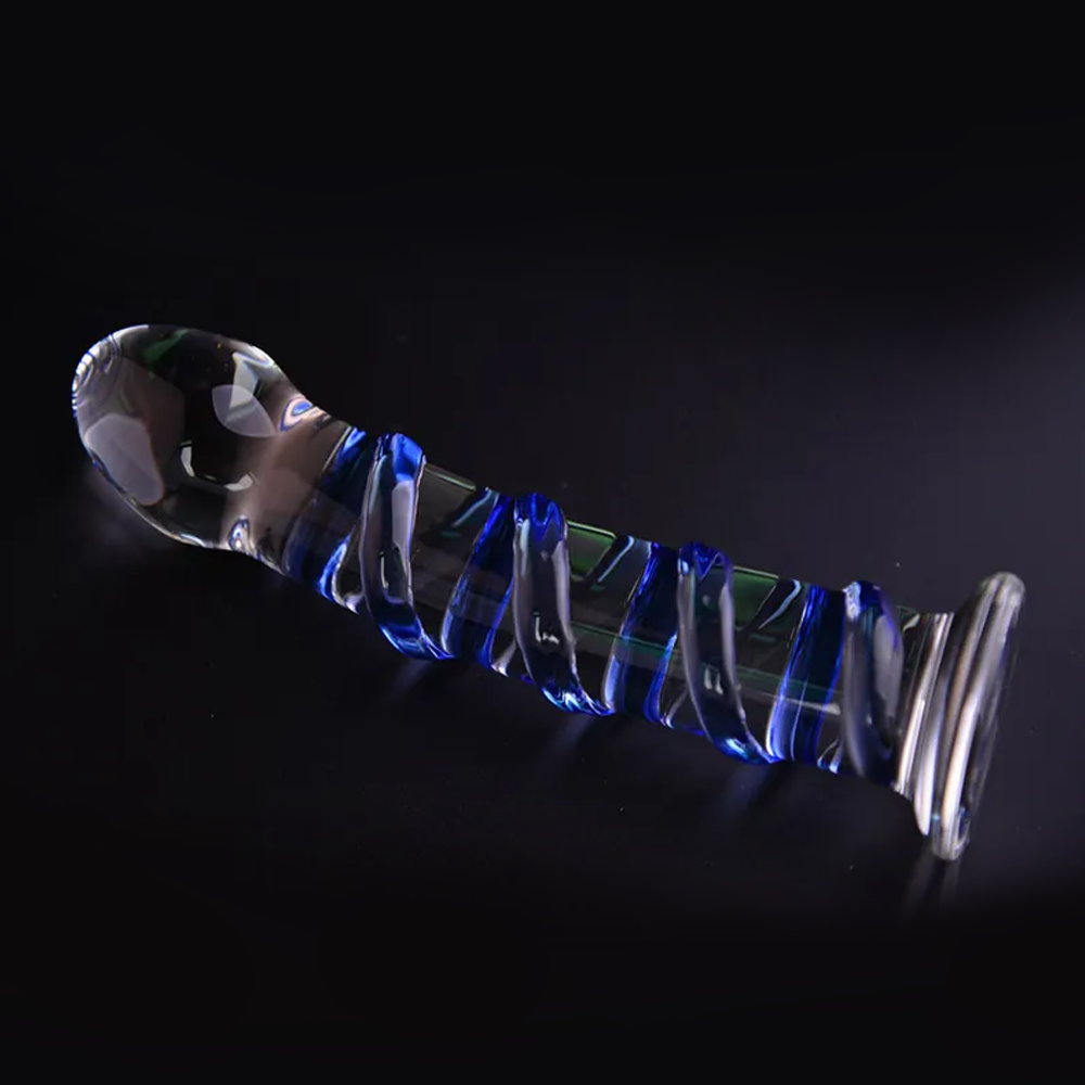 Blue Spiral Glass Dildo - 6 Inches