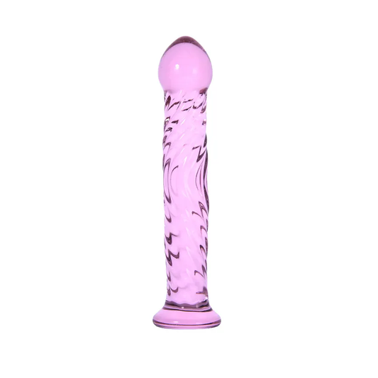 Pink Ribbed Glass Dildo - 6 Inches